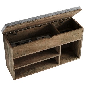Brown padded shoe cabinet with two shelves for storage, suitable for entrance, living room, bathroom - 1 of 4