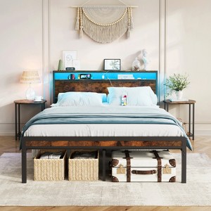 YONWAY Queen Bed Frame with USB Charging Station, Full Size Metal Bed Frame, with Headboard and Footboard, Steel Slat Support, no noise - 1 of 4