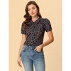 INSPIRE CHIC Women's Puff Short Sleeves Point Collar Button Down Floral Shirts - 2 of 4
