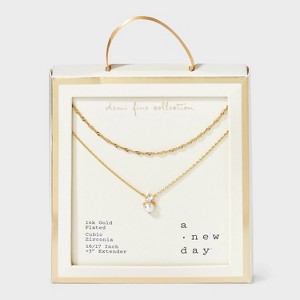 14K Gold Plated Cubic Zirconia and Pearl Drop Multi-Strand Necklace - A New Day™: Brass, Lobster Claw Clasp - 1 of 4
