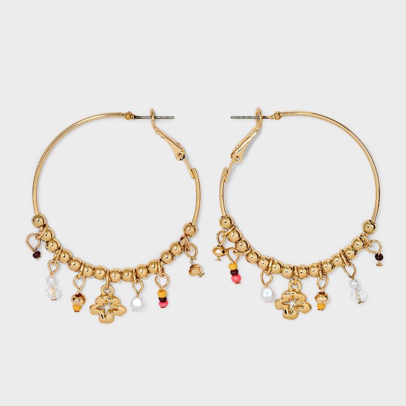 Mixed Hibiscus and Beach Icon Charm Hoop Earrings - Wild Fable&#8482; Gold, 1 of 5