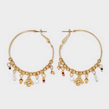 Mixed Hibiscus and Beach Icon Charm Hoop Earrings - Wild Fable™ Gold