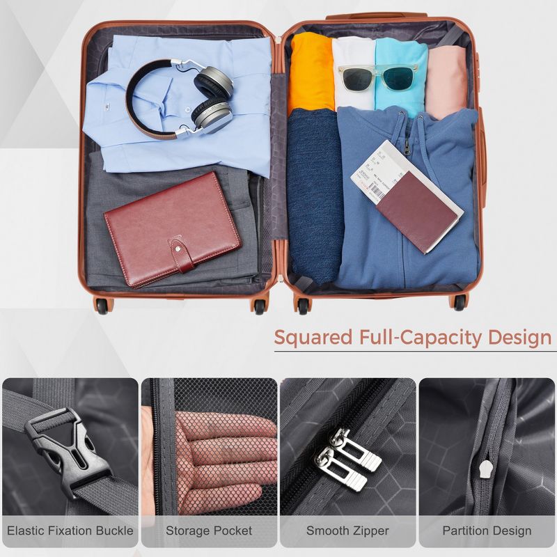 3 PCS Expandable ABS Hard Shell Luggage Set with Spinner Wheels and TSA Lock - ModernLuxe, 4 of 14