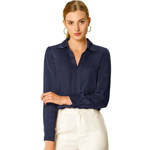 Navy blue silk shirt womens hotsell