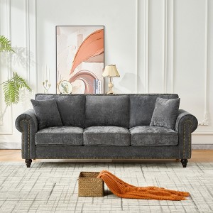 86" Modern 3-Seater Sofa with Rolled Arms, Chenille Upholstered Couch with Wood Legs and Nailhead Trim for Living Room, Apartment - 1 of 4