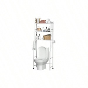 3 - Tier Over Toilet Storage Space Saver Metal Bathroom Shelves Freestanding Above Over Toilet Storage Shelf with 4 Hooks - 1 of 4