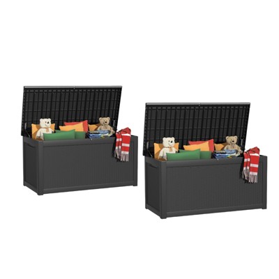 Naysaye Deck Boxes, 2-Piece 260 Gal Outdoor Storage Deck Box, Small Patio Storage Bin for Garden Tools, Black, 67.72"*32.20"*33.66"