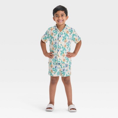 Toddler Boys' 2pc Bluey Woven Gauze Button-Up Top & Shorts Set - Ivory