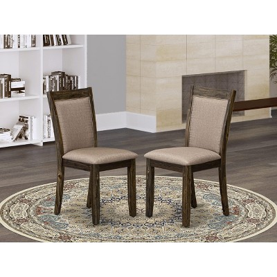 East West Furniture MZC0T01 Dining Chair Set of 2 - Cream Linen Fabric Seat and High Chair Back - Wire Brushed Linen White Finish (SET OF 2)`