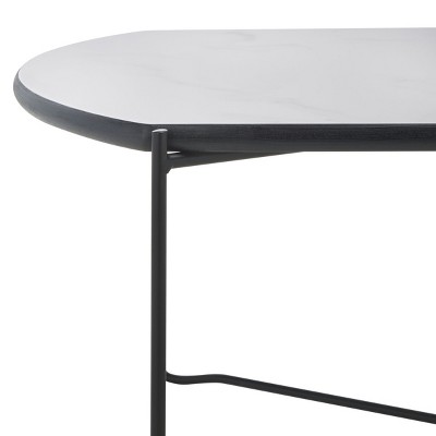 White Faux Marble and Black Metal Coffee Table