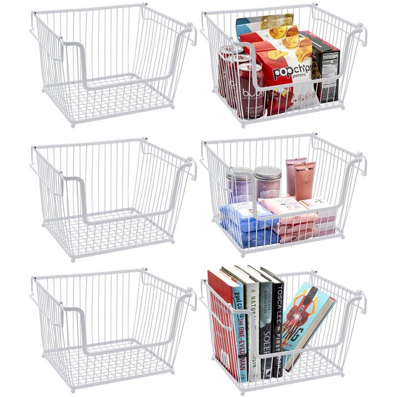 Sorbus 6 Pack Stackable Metal Storage Basket Set - Organizers for Home, Kitchen Pantry, Bathroom, Laundry and more (White), 1 of 8