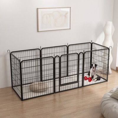 VisioGear 8 Panels Heavy Duty Metal Playpen with Door, 31.7"H Dog Fence Pet Exercise Pen for Outdoor, Black, 53.94"*53。94"*31.7"