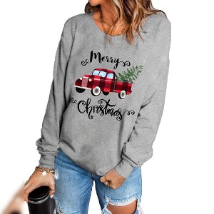 Christmas Pullover Sweatshirts for Women Crew Neck Long Sleeve Shirts for Christmas Christmas Tree Pattern Tops,Grey(Christmas Tree) - 2XL - 1 of 4