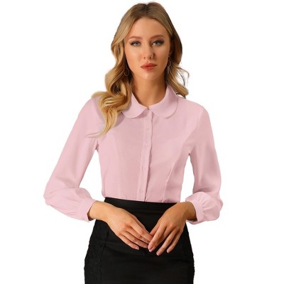 Allegra K Women's Work Peter Pan Collar Long Bishop Sleeve Button Down Shirt