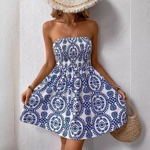 short strapless summer dresses PRETTYGARDEN Women's Summer Strapless Tube Mini Dress Off Shoulder Smo