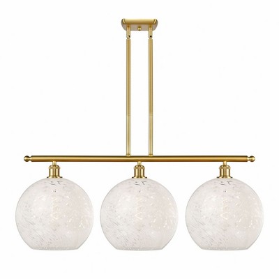 White Mouchette - 3 Light Stem Hung Island In Modern Style-14 Inches Tall and 38.5 Inches Wide