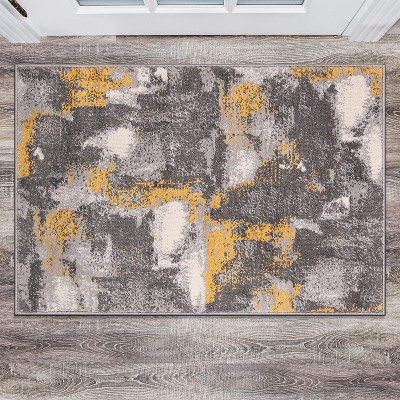 Brighton Gray and Yellow Abstract 5' x 7' Synthetic Area Rug