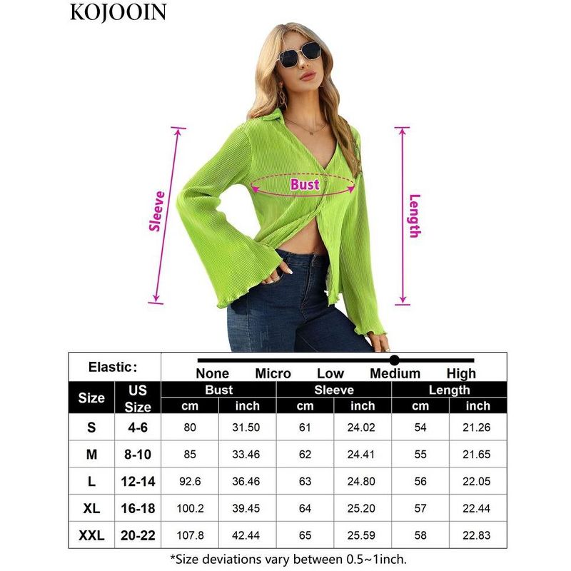 Women Deep V Neck Blouse Long Flared Sleeve Tops Button Front Dressy Casual Shirts Top, 5 of 6