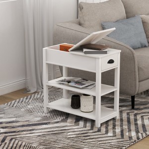 KWPZQEB Narrow Side Table, Recliner Side Table with Drawer, Slim Nightstand with Flip Over Desktop & 2 Open Shelves for Living Room, Bedroom - 1 of 4