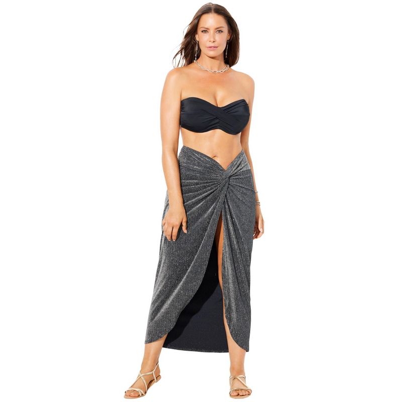 Swimsuits for All Women's Plus Size Sparkle Twist Front Maxi Skirt Cover Up, 1 of 2