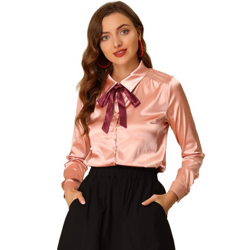 Allegra K Work Blouse for Women. Elegant Bow Tie Neck LS Shirt Top