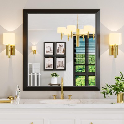 Apmir High-Strength Tempered Glass and Aluminum Alloy Framed French Cleat Mounted Wall Decor Mirror in matte black with 5-Year Warranty
