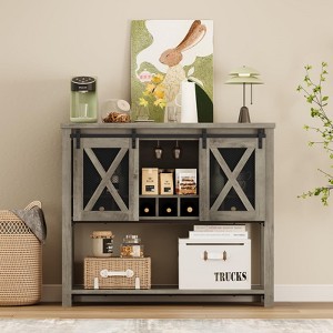 46.5 in Sideboard Buffet Storage Cabinet, Farmhouse Wine Bar Cabinet with Wine Glass Rack & Sliding Barn Doors - 1 of 4