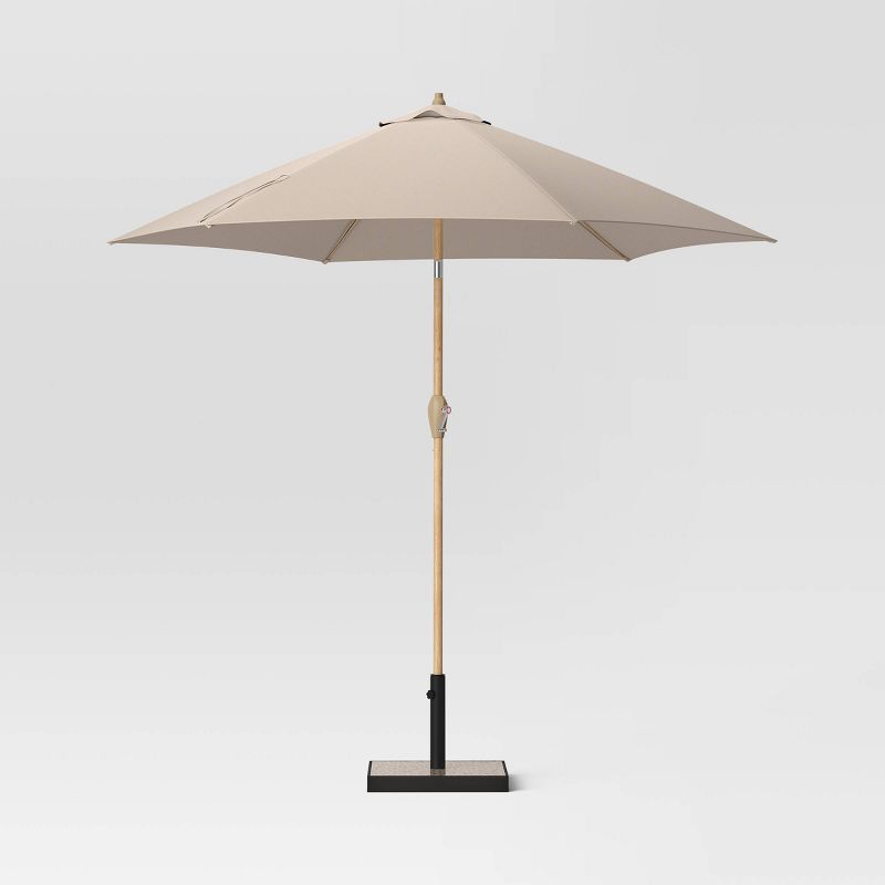  9' Round Outdoor Patio Market Umbrella with Light Wood Pole - Threshold™, 4 of 9