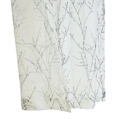 White Polyester Light Filtering Grommet Curtain Panel with Branch Motif