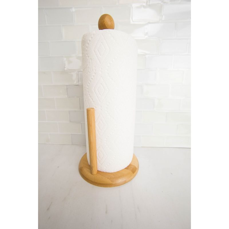 Home Basics  Easy Tear Bamboo Paper Towel Holder with Weighted Base, Natural, 2 of 5