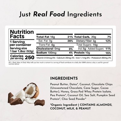 Just Ingredients Coconut Chocolate Chip Protein Snack Bars - 10g Protein - 12ct/21.6oz
