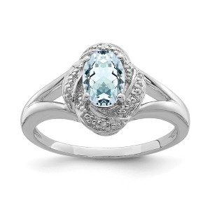 Black Bow Jewelry Sterling Silver .01 Ctw (H-I, I2-13) Diamond & Oval Aquamarine Ring - 1 of 4