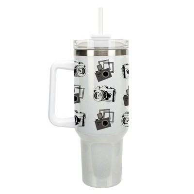 Elanze Designs Vintage Polaroid Camera Pattern 40 oz. Stainless Steel, Large Water Bottle Coffee Mug, Spill & Leak Resistant, Thermal Travel Tumbler