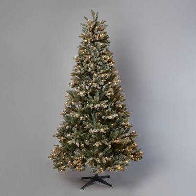 7.5' Pre-Lit Flocked Full Balsam Fir Artificial Christmas Tree Clear Lights with AutoConnect - Wondershop™