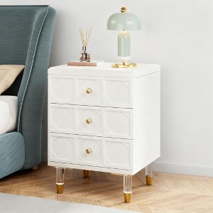 Gulches White Nightstands 3 Drawers Each, Gold Accents and Acrylic Legs, Sturdy Engineered Wood - 1 of 4