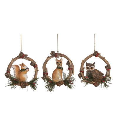 Transpac Rustic Woodland Ornament Set of 3 Resin Tree Ornaments for Christmas Indoor Decoration and Gift Giving