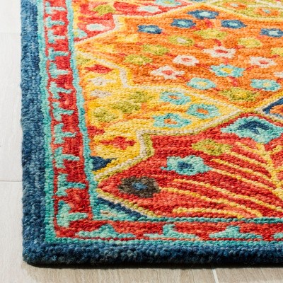 Handmade Tufted Wool Square Rug in Blue and Orange - 54" x 54"