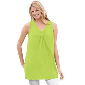 Woman Within Perfect Sleeveless Shirred V-Neck Tunic - 1 of 4