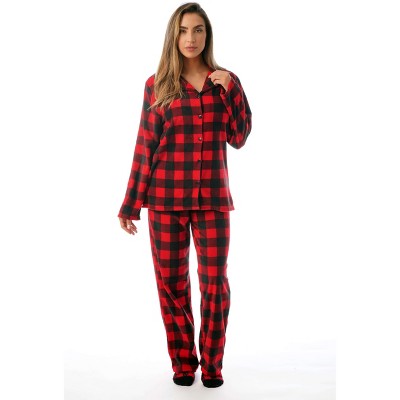 Cheibear Women's Soft Warm Fluffy Fleece Button Down Long Sleeve Sleepwear  With Pockets Pajama Set Red Large : Target