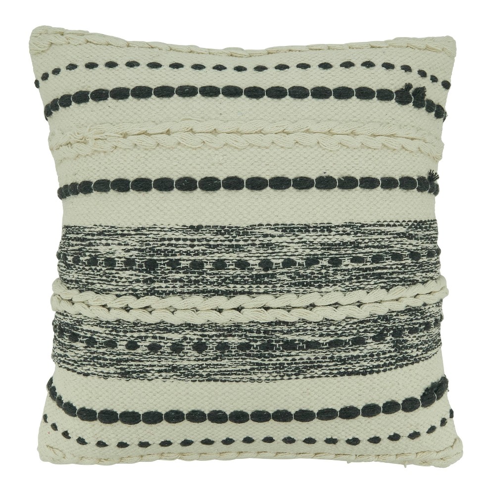 Photos - Pillow 18"x18" Woven Striped Design Square Throw  Cover Black - Saro Lifest