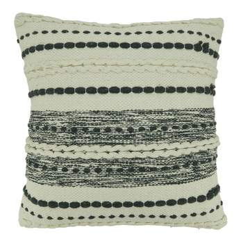 18"x18" Woven Striped Design with Poly Filling Square Throw Pillow Black - Saro Lifestyle