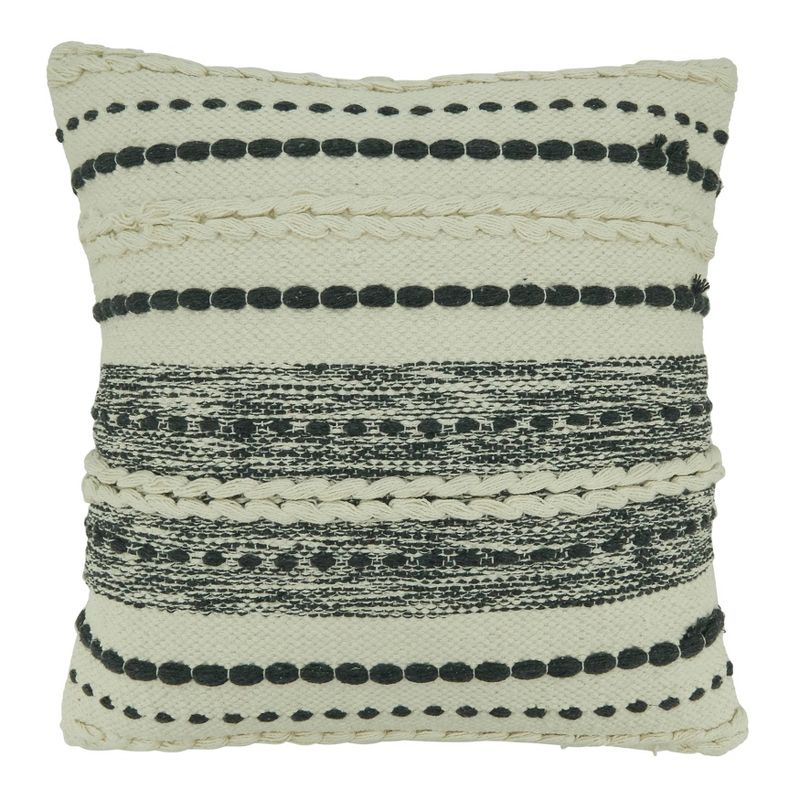 18&#34;x18&#34; Woven Striped Design with Poly Filling Square Throw Pillow Black - Saro Lifestyle, 1 of 4