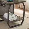 Set of 2 Dark Grey End Tables Side Table with Charging Station for Living Room, Bedroom - 4 of 4