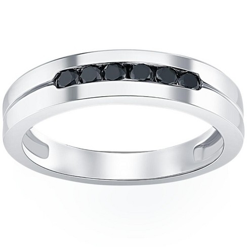 Pompeii3 Mens 14k White Gold Black 1 4ct Diamond Wedding Ring