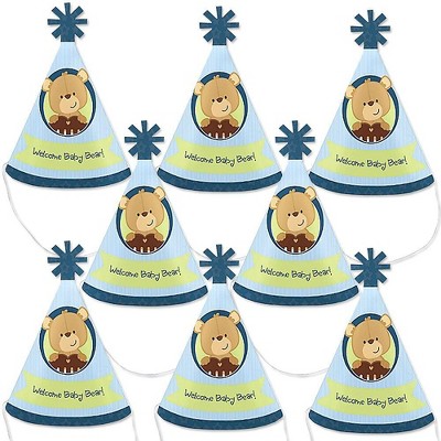 Big Dot of Happiness Baby Boy Teddy Bear - Mini Cone Baby Shower Party Hats - Small Little Party Hats - Set of 8