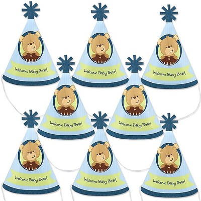 Big Dot of Happiness Baby Boy Teddy Bear - Mini Cone Baby Shower Party Hats - Small Little Party Hats - Set of 8