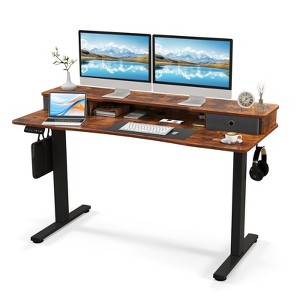 Tangkula 63" x 24" Standing Desk with Drawers Electric Stand-up Desk with Monitor Stand - 1 of 4