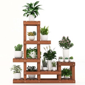 Costway Multi-layer Wood Plant Stand Flower Shelf Rack with High Low Structure - 1 of 4