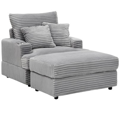 VYNXARIA 39-inch Spring upholstered armchair  Ottoman set - comfortable single sofa with cup holder and corduroy fabric for living room or bedroom