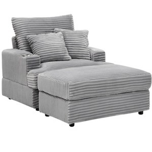 VYNXARIA 39-inch Spring upholstered armchair  Ottoman set - comfortable single sofa with cup holder and corduroy fabric for living room or bedroom - 1 of 4